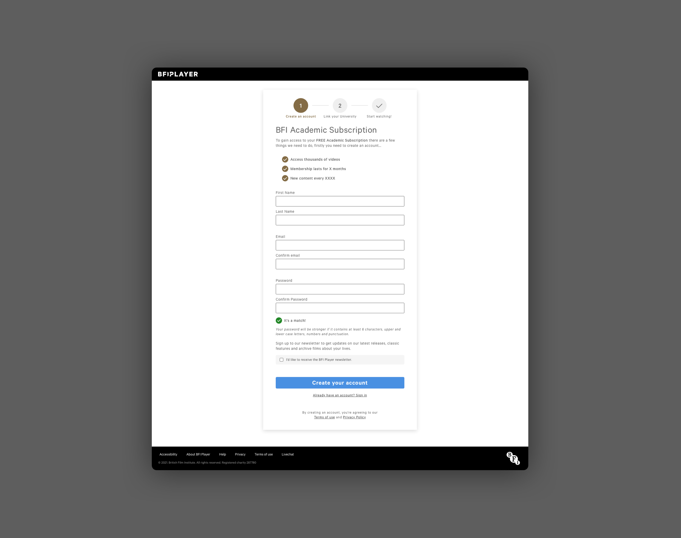 screenshot showing new Create Account screen